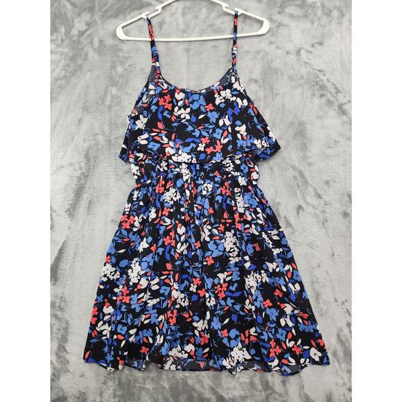 Elle Dress Womens M Black Blue Pink Floral Tiered Ruffled Sundress Flowy Preppy - Picture 3 of 11